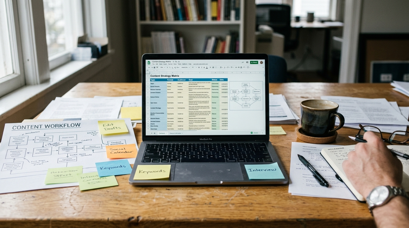 Strategic decision grid mapping content publishing goals against recommended levels of generative automation